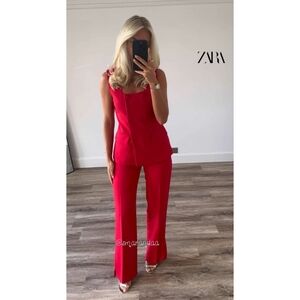 Zara Set Lined Button Vest & Pants Red
